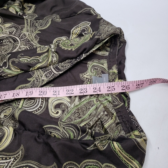 Ann Taylor Women's Paisley Silk  Blouse Brown Green Button Front Ruffle Size 16 - Picture 10 of 12